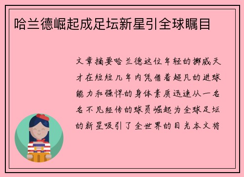 哈兰德崛起成足坛新星引全球瞩目